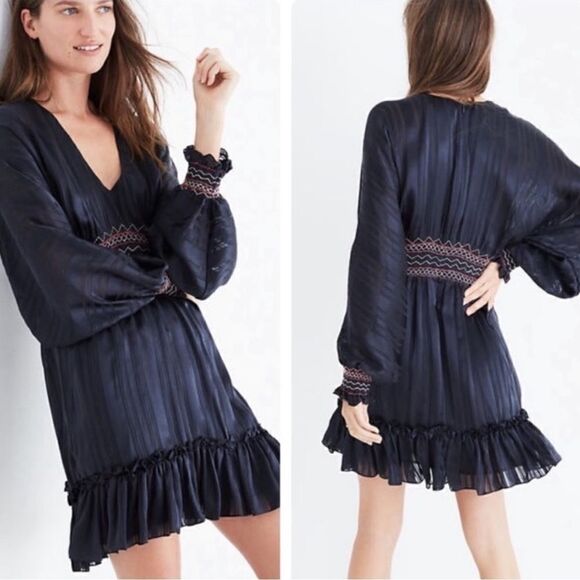 Ulla Johnson Odette Smocked Silk Midnight Mini Dress Size 2 - Picture 9 of 15